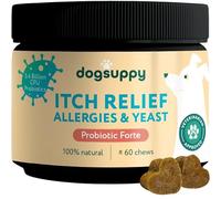 DogSuppy Probióticos fuertes para perros para aliviar picores - detiene la picazón, rasca, lamer las patas y comer la hierba, alivia alergias y levaduras, 100% natural, apoya el intestino y la