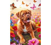 Dogue de Bordeaux in a field of colorful flowers Notebook - Large 6 x 9 inches - 127 Pages