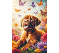 Dogue de Bordeaux Puppy in a field of colorful flowers Notebook - Large 6 x 9 inches - 127 Pages