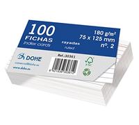 Dohe 30361 - Pack de 100 fichas rayadas de cartulina blanca, 180 g, nº 2, 75 x 125 mm