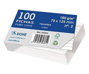 Dohe 30361 - Pack de 100 fichas rayadas de cartulina blanca, 180 g, nº 2, 75 x 125 mm