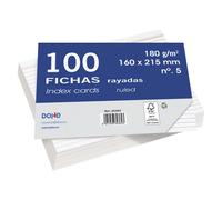 Dohe 30364 - pack de 100 fichas rayadas de cartulina blanca, 180 g, n?