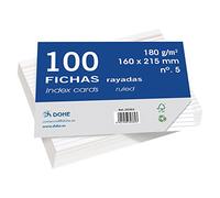 Dohe 30364 - Pack de 100 fichas rayadas de cartulina blanca, 180 g, nº 5, 160 x 215 mm