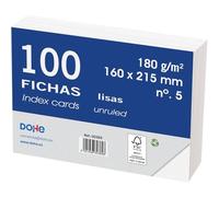Dohe 30369 - Pack de 100 fichas lisas de cartulina blanca, 180 g, lisas, nº 5, 160 x 215 mm