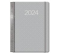 Dohe - Agenda 2024 - Día Página - Tamaño Mediano: 14x20 cm - 336 páginas - Encuadernación en espiral - Tapa dura - Color Gris - Modelo Newport