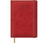 Dohe - Agenda 2025 - Día por Página, Tamaño A5 (15x21 cm), 12 Meses Enero a Diciembre, Tapa Dura de Polipiel, Planificador en Español, Material de Oficina - SAMBA Rojo