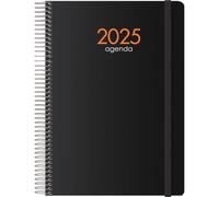 Dohe - Agenda 2025 - Semana Vista, A5 (15x21 cm), 12 Meses Enero a Diciembre, Cierre de Anillas, Tapa Flexible de Plástico, Planificador en Español, Material de Oficina - SYNCRO Negro