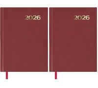 Dohe - Agenda 2026 - Día Página, Tamaño A5 (14x20 cm), Tapa Dura, 12 Meses Enero a Diciembre, Planificador Anual en Español con Marcapáginas - Síntex Burdeos (Paquete de 2)