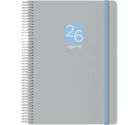 Dohe - Agenda 2026 - Día Página, Tamaño A5 (15x21 cm), Tapa Flexible de Plástico, Cierre de Espiral y Goma Elástica, 12 Meses Enero a Diciembre, Planificador Anual en Español - Memphis Gris