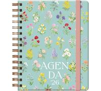 Dohe - Agenda 2026 - Semana Vista, A5 (15x21 cm), Tapa de Cartón Suave, Cierre Espiral Doble, Goma Elástica, 4 Páginas de Pegatinas, Índice Lateral, Planificador Anual en Español - Botanical Bouquet