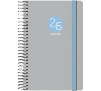 Dohe - Agenda 2026 - Semana Vista, Tamaño Bolsillo (8,5x13 cm), Tapa Flexible de Plástico, Cierre de Espiral y Goma Elástica, 12 Meses Enero a Diciembre, Planificador Anual en Español - Memphis Gris