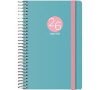 Dohe - Agenda 2026 - Semana Vista, Tamaño Bolsillo (8,5x13 cm), Tapa Flexible de Plástico, Cierre de Espiral y Goma Elástica, 12 Meses Enero a Diciembre, Planificador Anual en Español - Memphis Verde