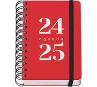 DOHE - Agenda Escolar 2025 2026 - Día Página, Tamaño A6 (12x17 cm), Español e Inglés, Septiembre a Junio, Cierre de Espiral Doble y Goma, Tapa Flexible, 4 Páginas de Pegatinas - GRAMMAR Rojo