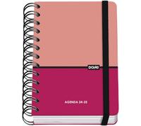 Dohe - Agenda Escolar 2024 2025 - Día por Página, Tamaño A6 (12x17 cm), Cierre Anillas y Goma, Español e Inglés, 4 Páginas de Pegatinas, Septiembre a Junio, Material Escolar - DUO Rosa