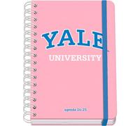 Dohe - Agenda Escolar 2024 2025 - Semana Vista, Tamaño A5 (15x21 cm), Cierre Anillas y Goma, Español e Inglés, 4 Páginas de Pegatinas, Septiembre a Junio, Material Escolar - Yale University Pink Lady