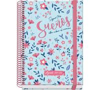 Dohe - Agenda Escolar 2025 2026 - Día Página, Tamaño A5 (15x21 cm), Español e Inglés, Septiembre a Junio, Cierre de Espiral y Goma, Tapa Dura, 4 Páginas de Pegatinas - PRIME Blossom