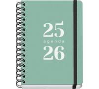 Dohe - Agenda Escolar 2025 2026 - Día Página, Tamaño A5 (15x21 cm), Español e Inglés, Septiembre a Junio, Cierre de Espiral Doble y Goma, Tapa Flexible, 4 Páginas de Pegatinas - GRAMMAR Verde