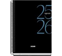 Dohe - Agenda Escolar 2025 2026 - Día Página, Tamaño A5 (15x21 cm), Español e Inglés, Septiembre a Junio, Cierre de Espiral, Tapa Dura - SYSTEM Negro