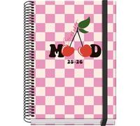 Dohe - Agenda Escolar 2025 2026 - Día Página, Tamaño A5 (15x21 cm), Español e Inglés, Septiembre a Junio, Cierre de Espiral y Goma, Tapa Dura, 4 Páginas de Pegatinas - PRIME Cherry