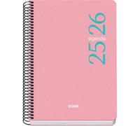 Dohe - Agenda Escolar 2025 2026 - Día Página, Tamaño A5 (15x21 cm), Español e Inglés, Septiembre a Junio, Cierre de Espiral, Tapa Flexible - ESENCIAL Rosa