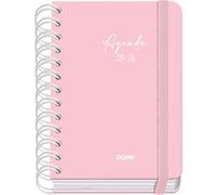 Dohe - Agenda Escolar 2025 2026 - Día Página, Tamaño A6 (12x17 cm), Español e Inglés, Cierre de Espiral Doble y Goma, Tapa Dura, 4 Páginas de Pegatinas - SERENITY Rosa