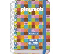Dohe - Agenda Escolar 2025 2026 - Día Página, Tamaño A6 (12x17 cm), Español e Inglés, Cierre de Espiral Doble y Goma, Tapa Dura, 4 Páginas de Pegatinas - Playmobil Unite As One