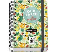 Dohe - Agenda Escolar 2025 2026 - Día Página, Tamaño A6 (12x17 cm), Español e Inglés, Cierre de Espiral Doble y Goma, Tapa Dura, 4 Páginas de Pegatinas - WWF Tropic