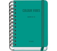 Dohe - Agenda Escolar 2025 2026 - Día Página, Tamaño A6 (12x17 cm), Español e Inglés, Cierre de Espiral Doble y Goma, Tapa Dura, 4 Páginas de Pegatinas - COLOUR VIBES Verde
