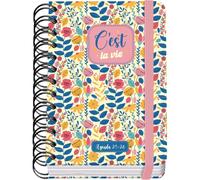 Dohe - Agenda Escolar 2025 2026 - Día Página, Tamaño A6 (12x17 cm), Español e Inglés, Cierre de Espiral Doble y Goma, Tapa Dura, 4 Páginas de Pegatinas - C'Est La Vie