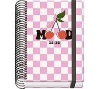 Dohe - Agenda Escolar 2025 2026 - Día Página, Tamaño A6 (12x17 cm), Español e Inglés, Septiembre a Junio, Cierre de Espiral y Goma, Tapa Dura, 4 Páginas de Pegatinas - PRIME Cherry