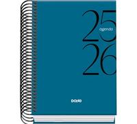 Dohe - Agenda Escolar 2025 2026 - Día Página, Tamaño A6 (12x17 cm), Español e Inglés, Septiembre a Junio, Cierre de Espiral, Tapa Dura - SYSTEM Azul
