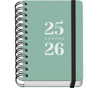 Dohe - Agenda Escolar 2025 2026 - Día Página, Tamaño A6 (12x17 cm), Español e Inglés, Septiembre a Junio, Cierre de Espiral Doble y Goma, Tapa Flexible, 4 Páginas de Pegatinas - GRAMMAR Verde
