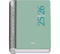 Dohe - Agenda Escolar 2025 2026 - Día Página, Tamaño A6 (12x17 cm), Español e Inglés, Septiembre a Junio, Cierre de Espiral, Tapa Flexible - ESENCIAL Verde