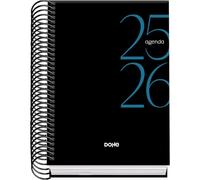 Dohe - Agenda Escolar 2025 2026 - Día Página, Tamaño A6 (12x17 cm), Español e Inglés, Septiembre a Junio, Cierre de Espiral, Tapa Dura - SYSTEM Negro