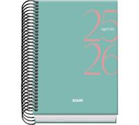 Dohe - Agenda Escolar 2025 2026 - Día Página, Tamaño A6 (12x17 cm), Español e Inglés, Septiembre a Junio, Cierre de Espiral, Tapa Dura - SYSTEM Verde