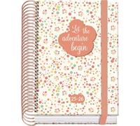 Dohe - Agenda Escolar 2025 2026 - Día Página, Tamaño A6 (12x17 cm), Español e Inglés, Septiembre a Junio, Cierre de Espiral y Goma, Tapa Dura, 4 Páginas de Pegatinas - PRIME Bubbles