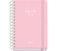 Dohe - Agenda Escolar 2025 2026 - Semana Vista, Tamaño A5 (15x21 cm), Español e Inglés, Cierre de Espiral Doble y Goma, Tapa Dura, 4 Páginas de Pegatinas - SERENITY Rosa