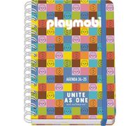 Dohe - Agenda Escolar 2025 2026 - Semana Vista, Tamaño A5 (15x21 cm), Español e Inglés, Cierre de Espiral Doble y Goma, Tapa Dura, 4 Páginas de Pegatinas - Playmobil Unite As One