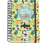 Dohe - Agenda Escolar 2025 2026 - Semana Vista, Tamaño A5 (15x21 cm), Español e Inglés, Cierre de Espiral Doble y Goma, Tapa Dura, 4 Páginas de Pegatinas - WWF Tropic