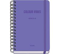 Dohe - Agenda Escolar 2025 2026 - Semana Vista, Tamaño A5 (15x21 cm), Español e Inglés, Cierre de Espiral Doble y Goma, Tapa Dura, 4 Páginas de Pegatinas - COLOUR VIBES Morado