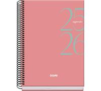 Dohe - Agenda Escolar 2025 2026 - Semana Vista, Tamaño A5 (15x21 cm), Español e Inglés, Septiembre a Junio, Cierre de Espiral, Tapa Dura - SYSTEM Rosa