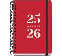 Dohe - Agenda Escolar 2025 2026 - Semana Vista, Tamaño A5 (15x21 cm), Español e Inglés, Septiembre a Junio, Cierre de Espiral Doble y Goma, Tapa Flexible, 4 Páginas de Pegatinas - GRAMMAR Rojo