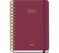 Dohe - Agenda Escolar 2026 2027 - Septiembre a Junio, Día Página, A5 (15x21 cm), Tapa Dura Suave, Espiral Doble, Cierre con Goma Elástica, 2 Páginas de Pegatinas, Español e Inglés - Burdeos