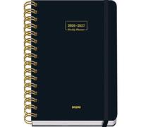 Dohe - Agenda Escolar 2026 2027 - Septiembre a Junio, Día Página, A5 (15x21 cm), Tapa Dura Suave, Espiral Doble, Cierre con Goma Elástica, 2 Páginas de Pegatinas, Español e Inglés - Negro