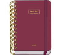 Dohe - Agenda Escolar 2026 2027 - Septiembre a Junio, Día Página, A6 (12x17 cm), Tapa Dura Suave, Espiral Doble, Cierre con Goma Elástica, 2 Páginas de Pegatinas, Español e Inglés - Burdeos