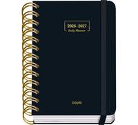 Dohe - Agenda Escolar 2026 2027 - Septiembre a Junio, Día Página, A6 (12x17 cm), Tapa Dura Suave, Espiral Doble, Cierre con Goma Elástica, 2 Páginas de Pegatinas, Español e Inglés - Negro