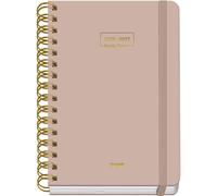 Dohe - Agenda Escolar 2026 2027 - Septiembre a Junio, Semana Vista, A5 (15x21 cm), Tapa Dura Suave, Espiral Doble, Cierre con Goma Elástica, 2 Páginas de Pegatinas, Español e Inglés - Beige