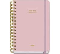 Dohe - Agenda Escolar 2026 2027 - Septiembre a Junio, Semana Vista, A5 (15x21 cm), Tapa Dura Suave, Espiral Doble, Cierre con Goma Elástica, 2 Páginas de Pegatinas, Español e Inglés - Rosa
