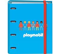 Dohe - Archivador 4 Anillas con Recambio 100 Hojas - Tamaño A4, Cierre con Goma, 4 Separadores de Colores, Sobre Portadocumentos, Papel 90 g/m², Compresor, Material escolar - Playmobil Core - Azul