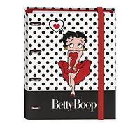 Dohe - Archivador 4 Anillas con Recambio 100 Hojas - Tamaño A4, Cierre con Goma, 4 Separadores de Colores, Sobre Portadocumentos, Papel 90 g/m², Compresor - Betty Boop